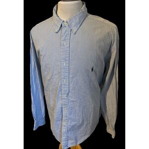 Ralph Lauren 100%‎ Cotton Blue Stripe Button Front Pony Shirt Size 2XB Big